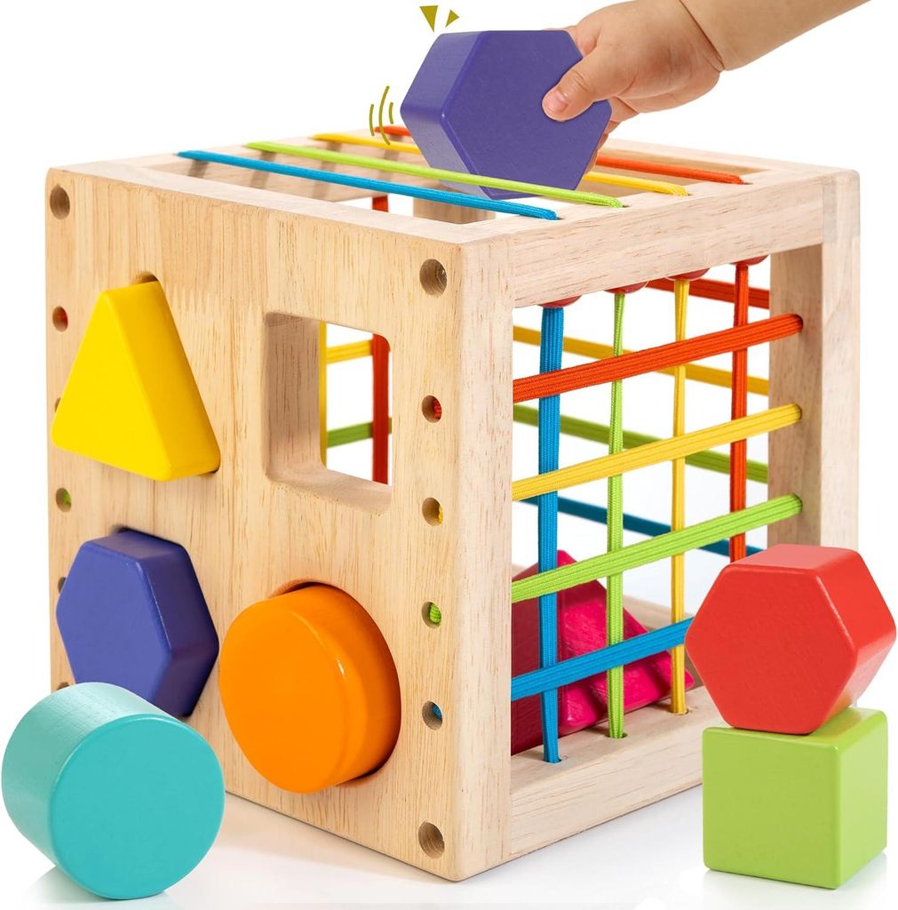 Formenstoof Hölzerne Formensortierwürfel Montessori-Spielzeug für 1 Jahr alt - bunte multisensorische Formen - Babys Mädchen Jungen - 1. Geburt...