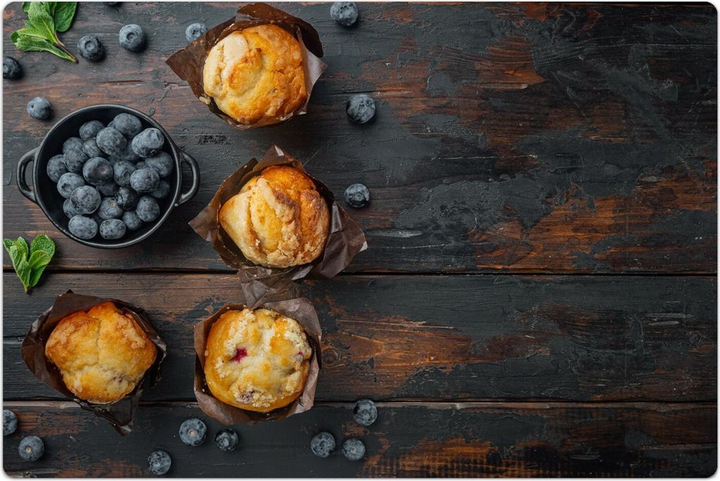 Küchenmatte 80x120 cm Vinylmatte Bodenmatte Dekoration - Blaubeeren Muffin