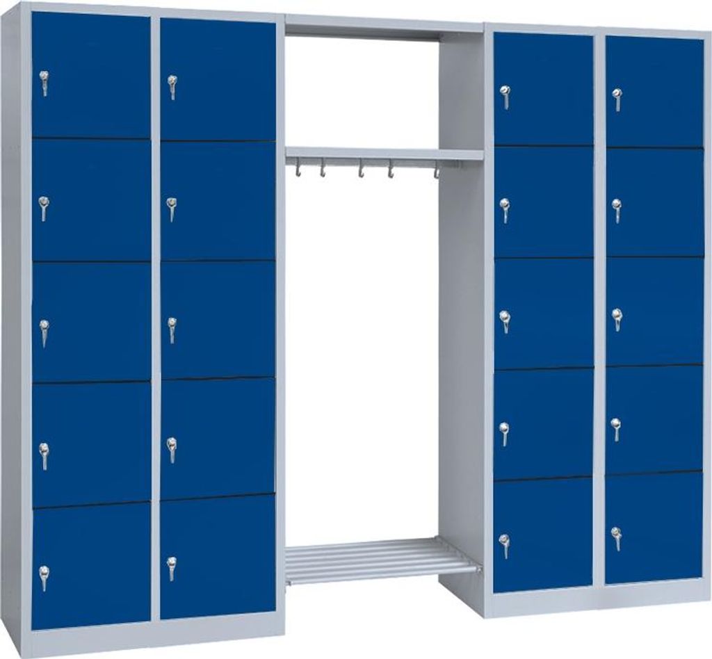 Schließfachgarderobe Wertfachschrank Fächerschrank Spind Umkleideschrank Garderobe mittig 20 Fächer-Spint Grau/Blau 525551