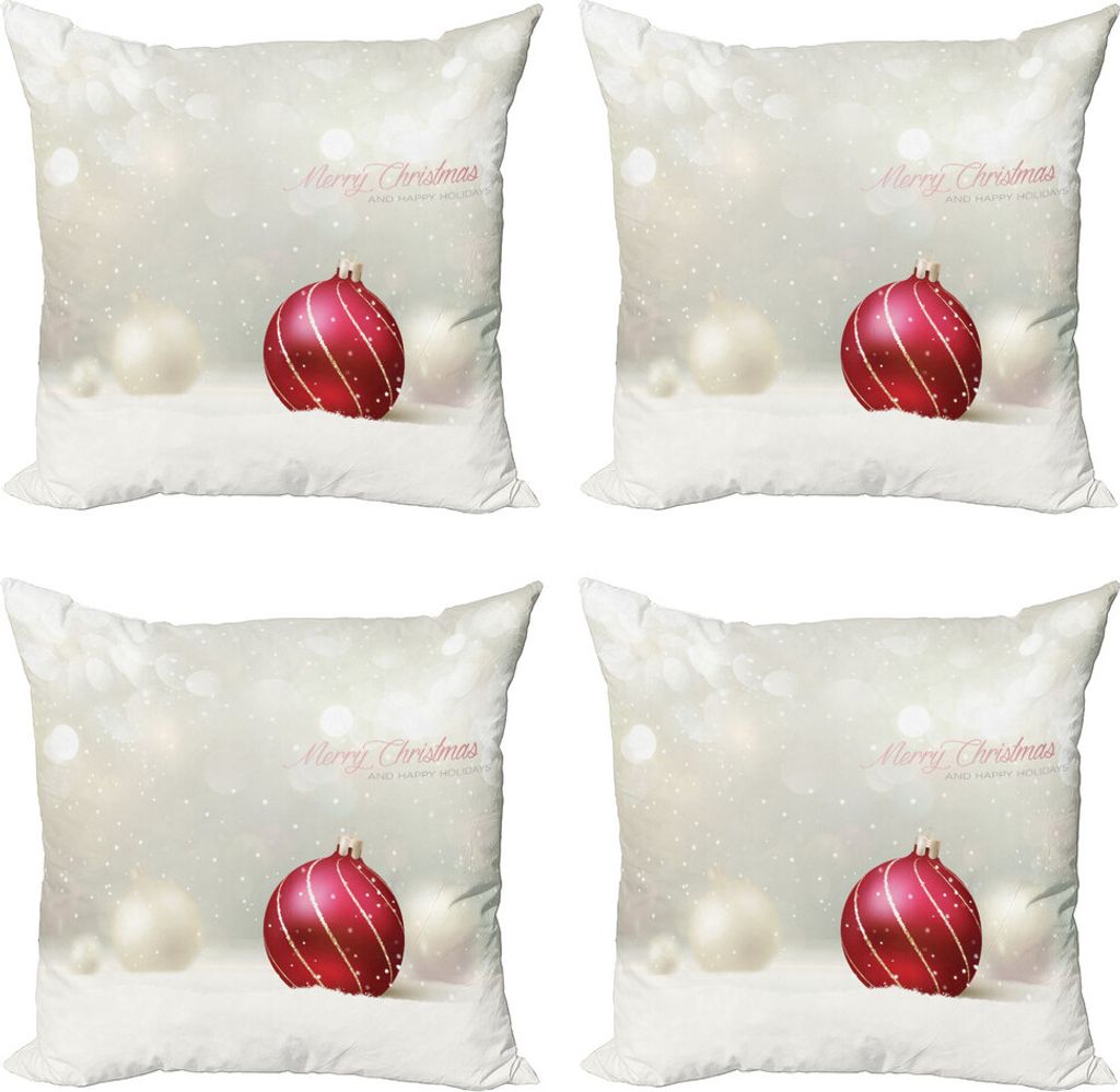 ABAKUHAUS Weihnachten Kissenbezug Set (4 Stück), Flitter mit Linien, Moderner Doppelseitiger Digitaldruck, 60 cm x 60 cm, Rubin Eggshell