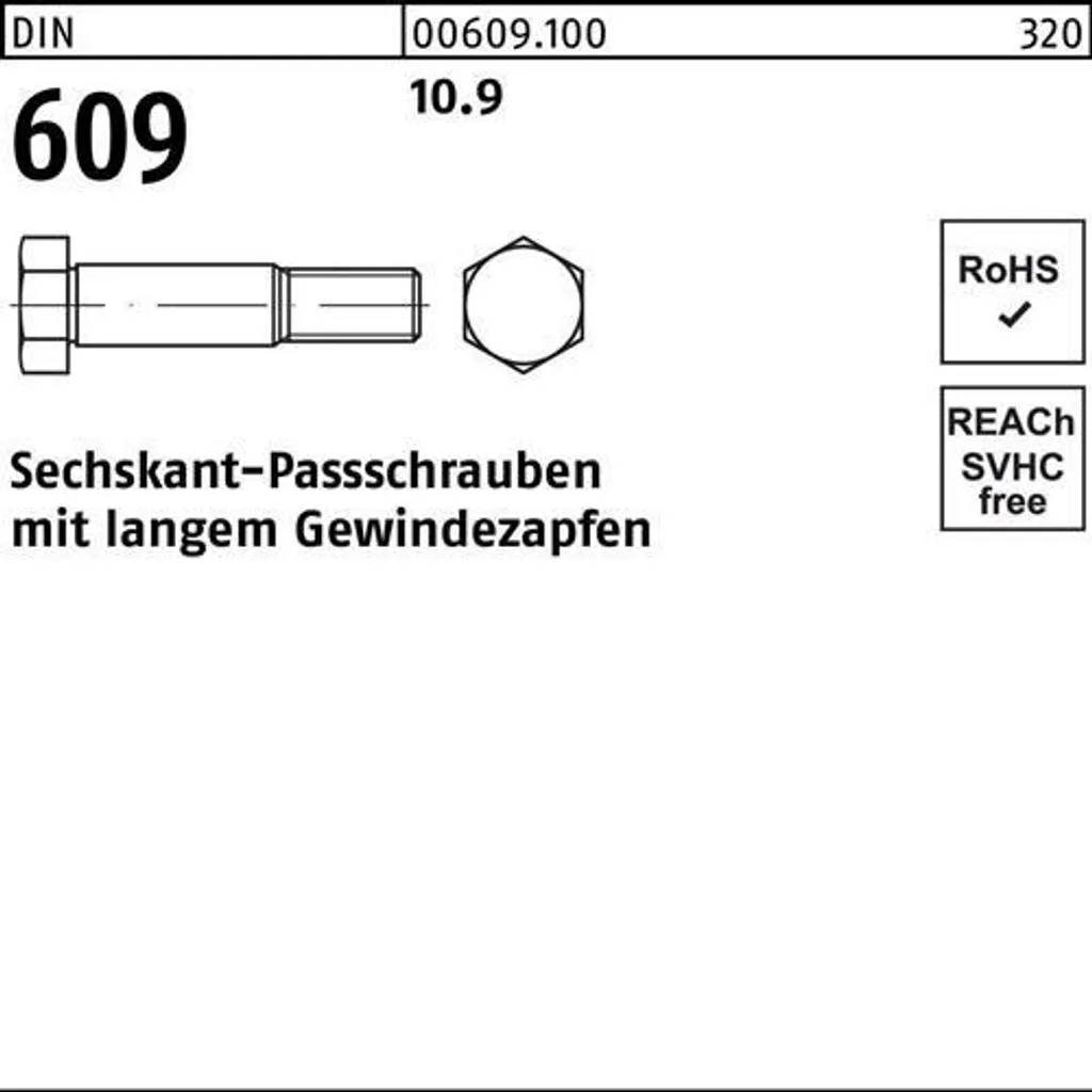 Boulon ajusté DIN 609 M20 x 110 en acier 10.9 robuste - Pack de 10 vis