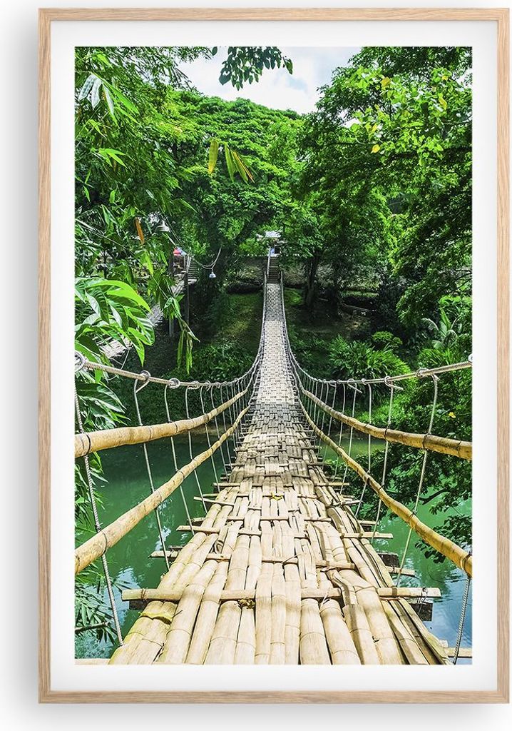 Gerahmtes Poster - Rahmen in heller Eiche - Gehweg Baum Holz Steg - 61x91,5 cm - Wand Bild - Wanddeko - Wandbilder - Wandposter - Bilderrahmen - Bi...