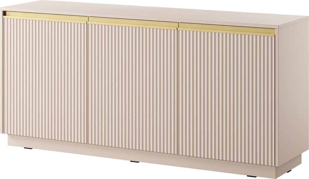 Masseno Kommode MAESTRO 154 cm Sideboard und 3 Türen für Wohnzimmer Schlafzimmer Modern 154x39x72 cm Beige / Beige