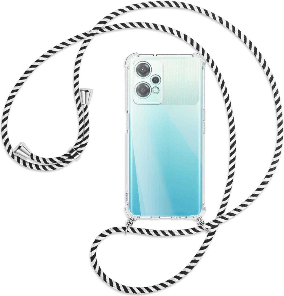 Handykette Backcover-Schutzhülle mit Band (Metall silberfarben) für OnePlus Nord CE 2 Lite 5G (CPH2381) - schwarz/weiß gestreift