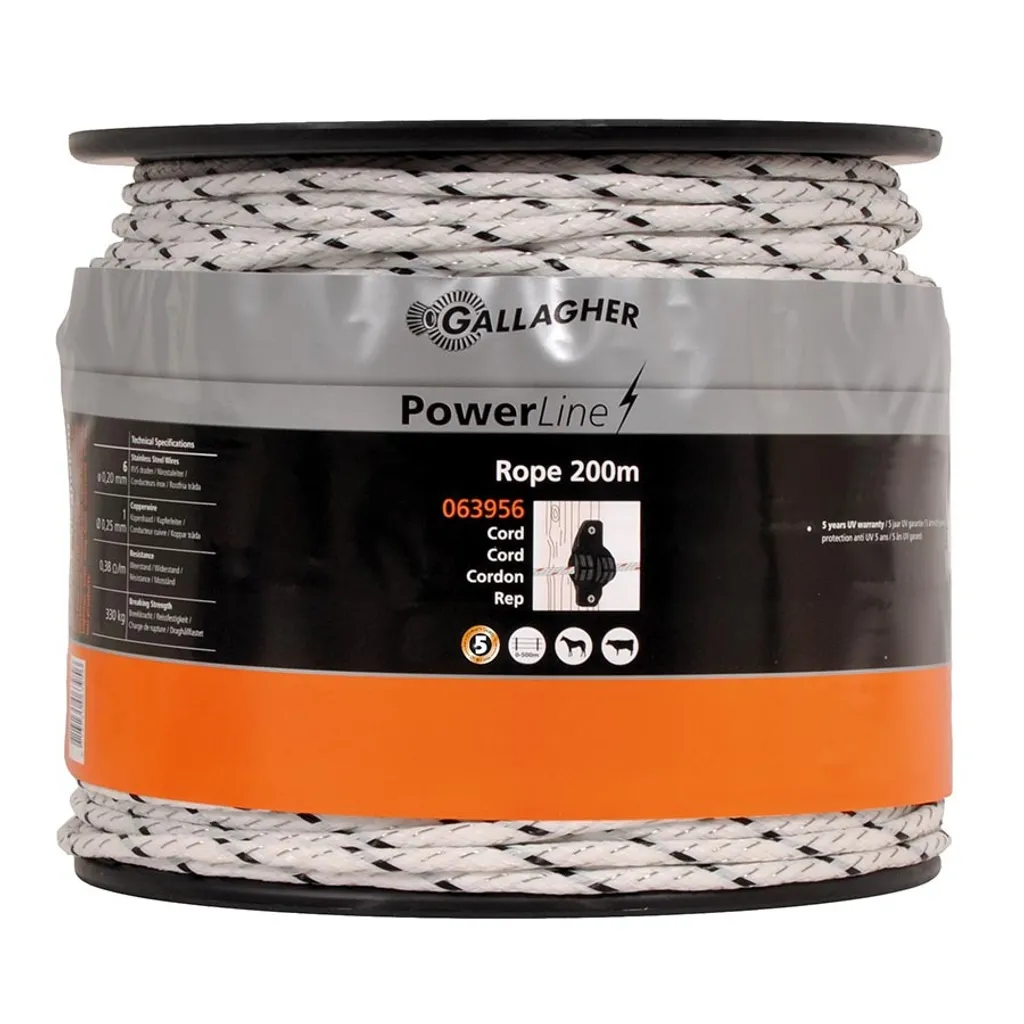 Cavo Gallagher PowerLine 5mm 200m Bianco | Per Pascoli e Paddock