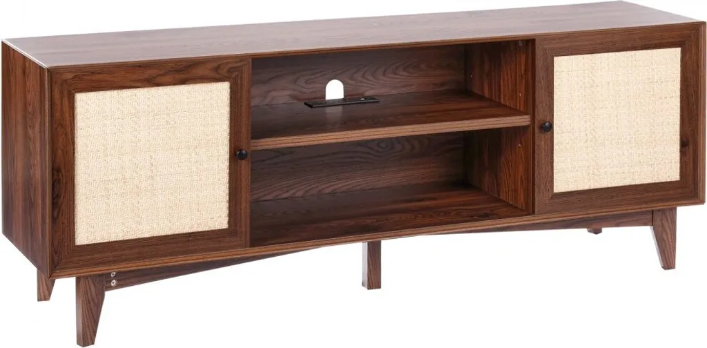 Support TV 191 cm noyer et rotin véritable - Meuble TV Boho long format - 9