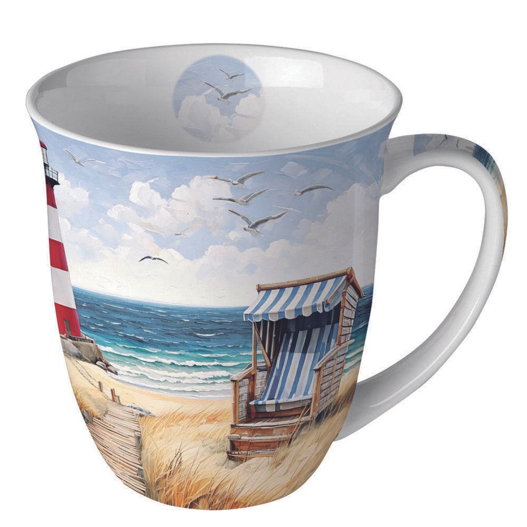 Tasse aus Porzellan Beach walk - Spazieren am Strand 0,4L, Höhe 10,5cm Ambiente Tasse Kaffeetasse Teetasse Maritim