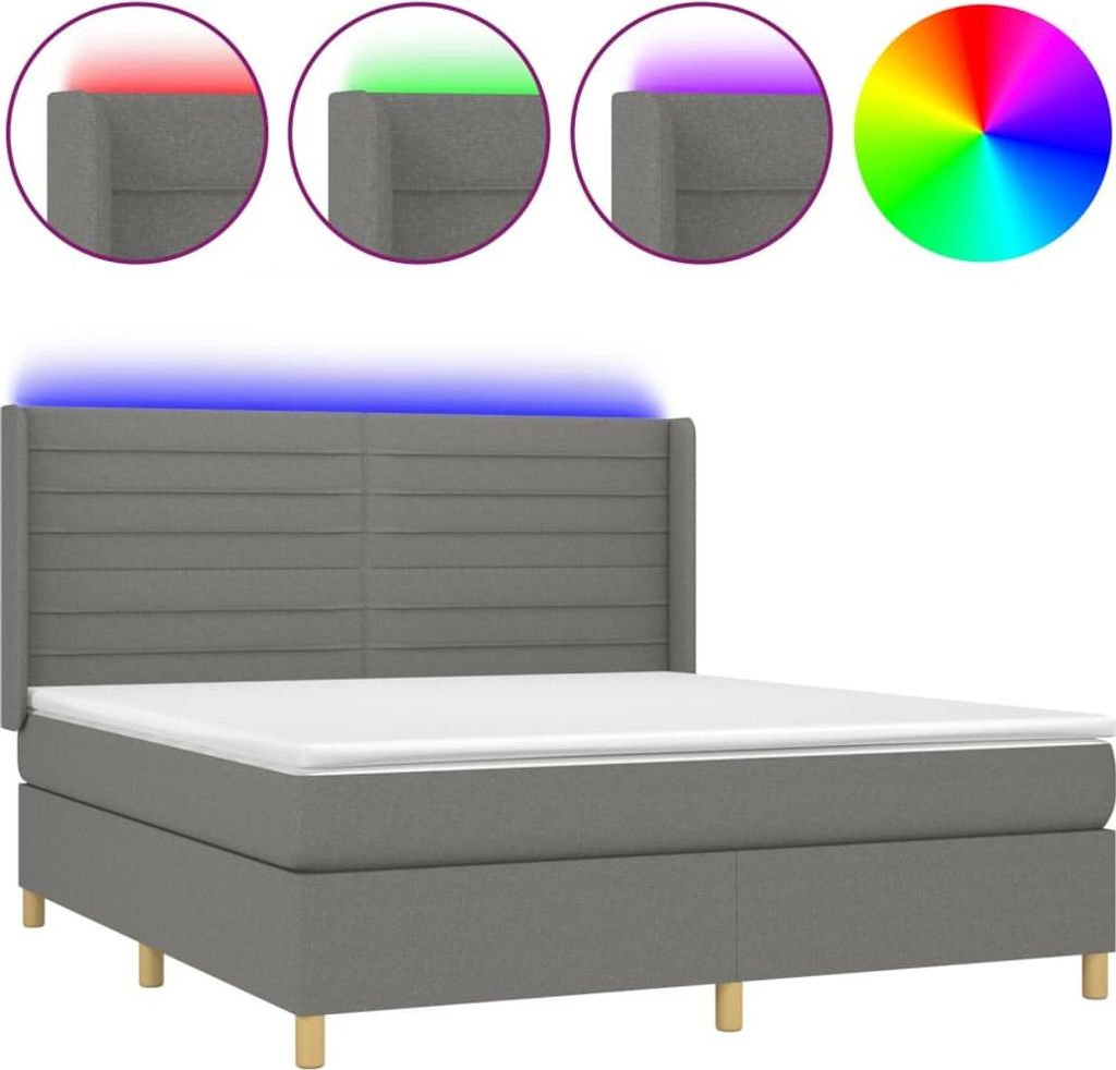 vidaXL Boxspringbett mit Matratze & LED Dunkelgrau 180x200 cm Stoff