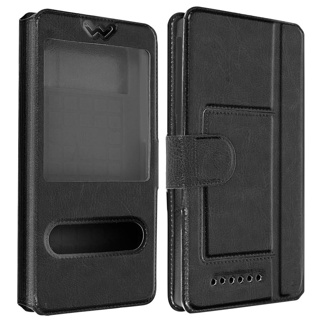 Avizar, Slim Folio-Etui Grösse M mit 2 Fenstern & Standfunktion, Schwarz