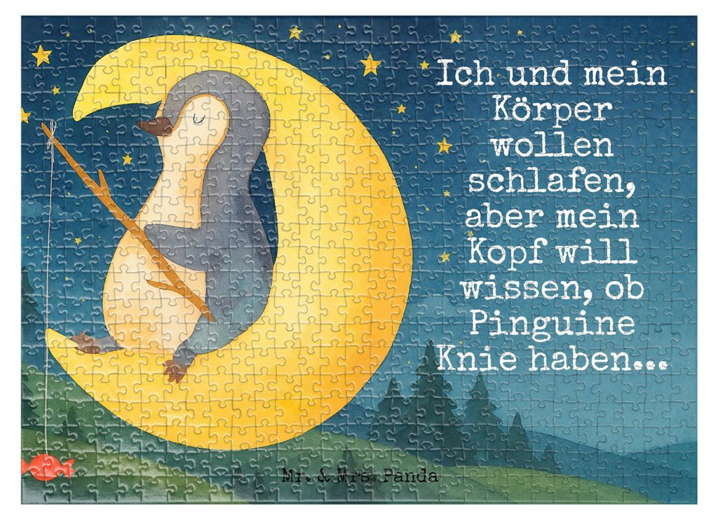 Mr. & Mrs. Panda Puzzle Pinguin Mond Design 551 Teile - Weiß - Geschenk, Spruch, 500, Neugierig, 2000, schlafen, 300, 1500, Puzzlespiel, Einschlafen