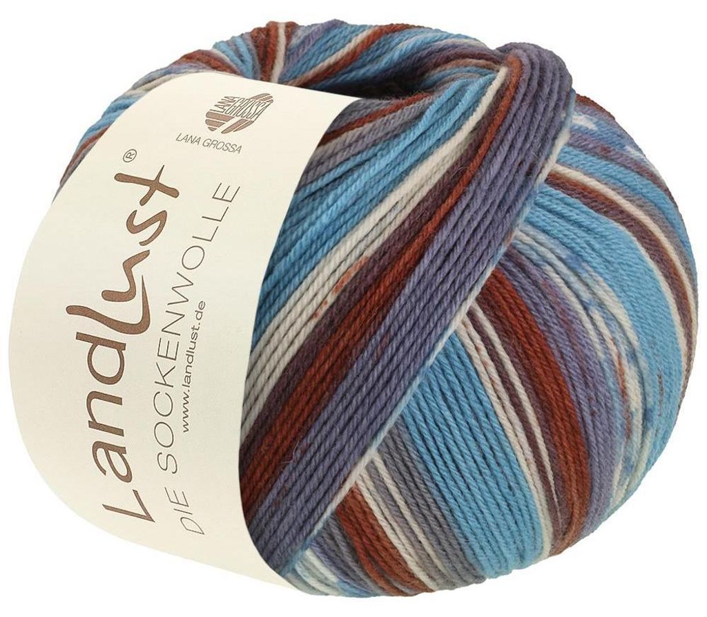 Lana Grossa - Landlust die Sockenwolle 0719 grau türkisblau weiß dunkelbraun rehbraun gestreift mit jacquard