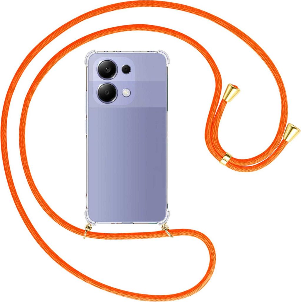 Handykette Backcover-Schutzhülle mit Band (Metall goldfarben) für Xiaomi Redmi Note 13 4G - neonorange