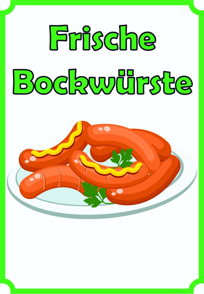 Frische Bockwürste Verkaufsschild Schild hochkant A0 Rückseite selbstklebend