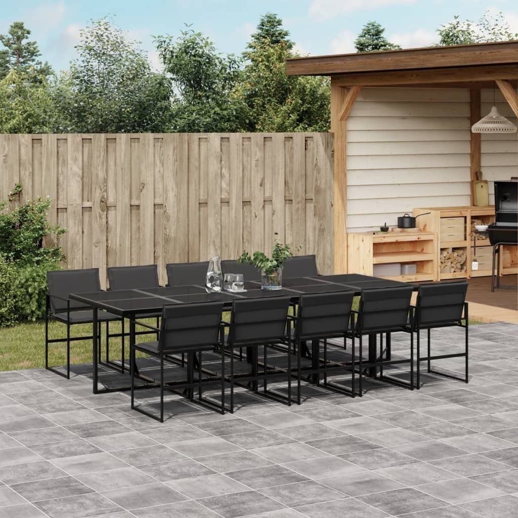 Maison Exclusive - 11-tlg. Garten-Essgruppe mit Kissen Schwarz Textilene