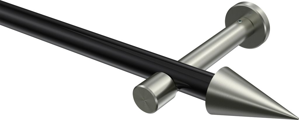 Interdeco Gardinenstange / Vorhangstange Schwarz / Edelstahl-Optik, Typ Prestige Savio (Kegel) ohne Ringe, 20 mm Ø 1-läufig, 280 cm