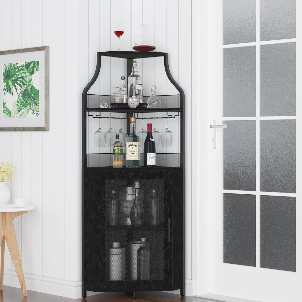Meuble d'angle de bar compact noir pour optimiser vos rangements vin - 4
