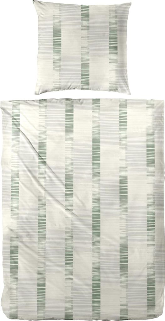 Primera Feinbiber Bettwäsche 155x220 Streifen grün beige silber 173111-55