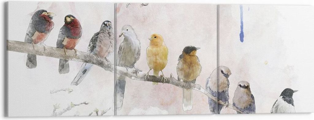 Bild auf Leinwand - Leinwandbild - 3 Teile - Vögel Kanarienvogel Zweig - 150x50cm - Wand Bild - Wanddeko - Wandbilder - Leinwanddruck - Bilder - W...