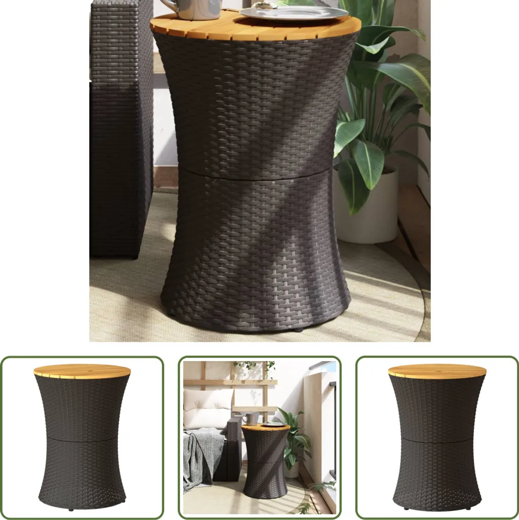 Tavolino da Giardino Design Tamburo Nero e Acacia Massello