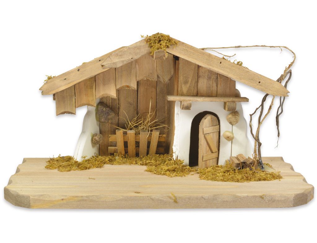 Krippenstall Weihnachtskrippe "Kötzing" 30x16x15cm Naturfarben Hütte | 78103