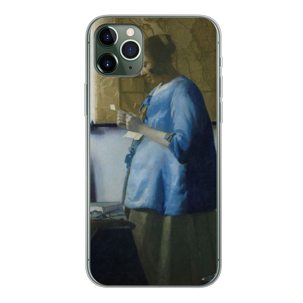 MuchoWow Handyhülle Schutzhülle Hülle für iPhone 11 Pro Max Frau in Blau liest einen Brief - Gemälde von Johannes Vermeer Silikon Softcase H...