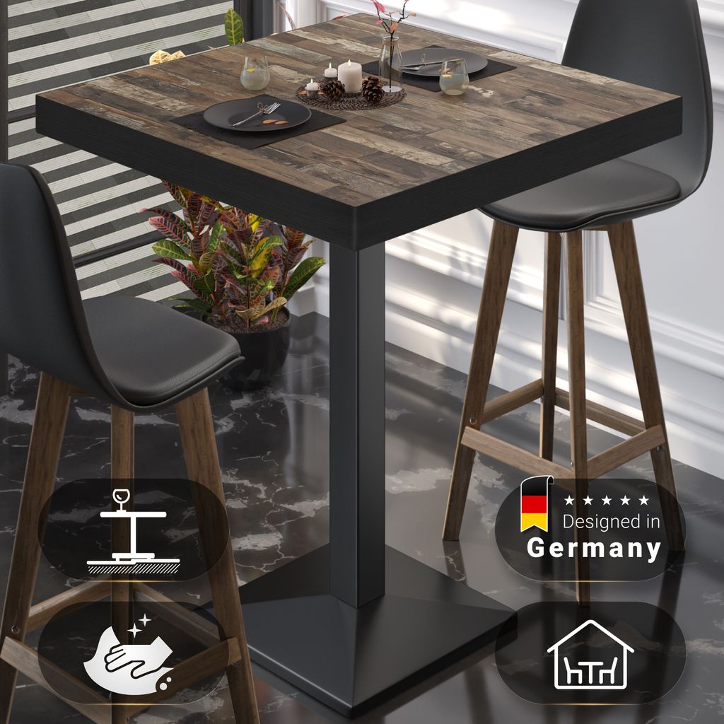BPA | Bistro Stehtisch | 60 x 60 x 114 cm | Schwarzer Rand | Quadratisch | Vintage Old / Schwarz | Gastro Steh Tisch Restaurant