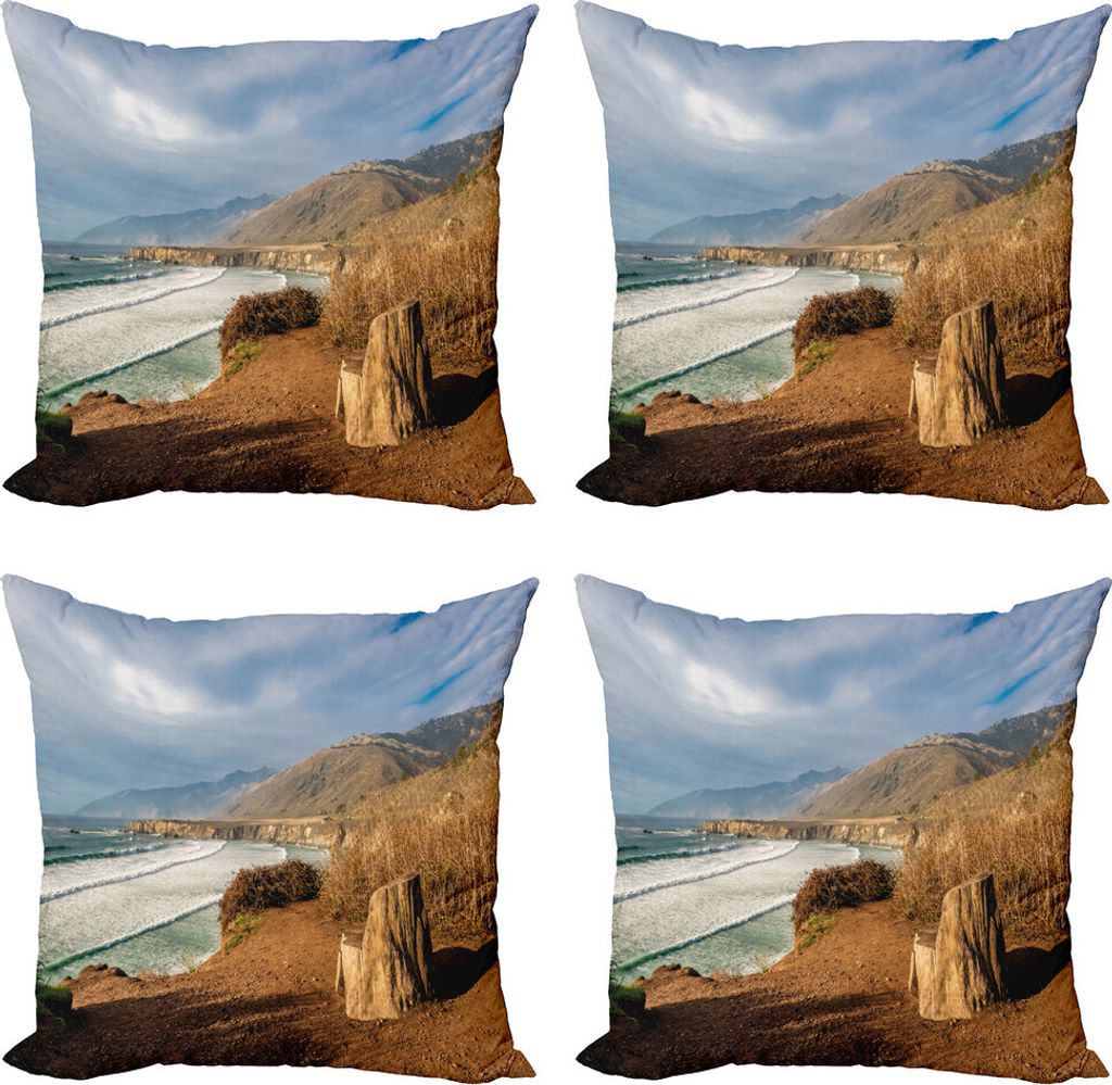 ABAKUHAUS Big Sur Kissenbezug Set (4 Stück), Sand-Dollar-Strand-Landschaft, Moderner Doppelseitiger Digitaldruck, 50 cm x 50 cm, Pale Caramel Grey...