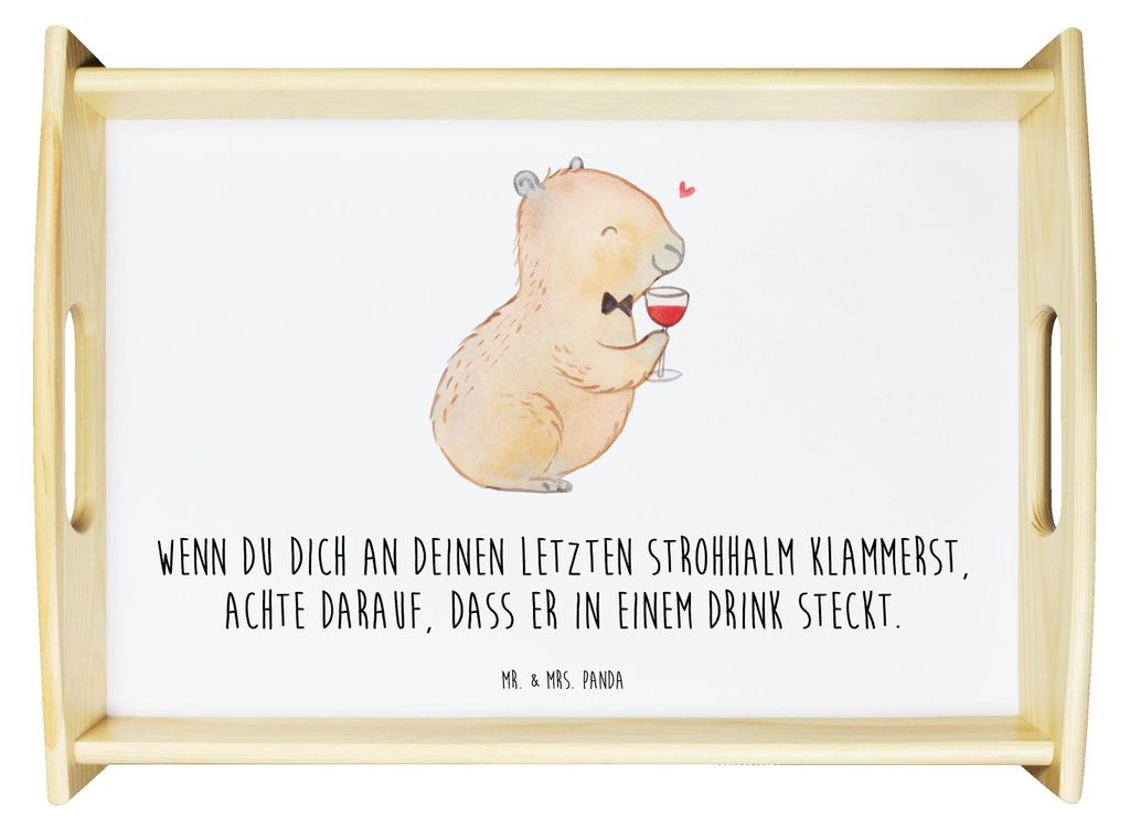 Mr. & Mrs. Panda tablett aus holz Capybara Wein - Weiß - Geschenk, Holztablett, Weinliebhaber, Deko, Liebe Zum Spruch, Frühstückstablett, Zeichn...