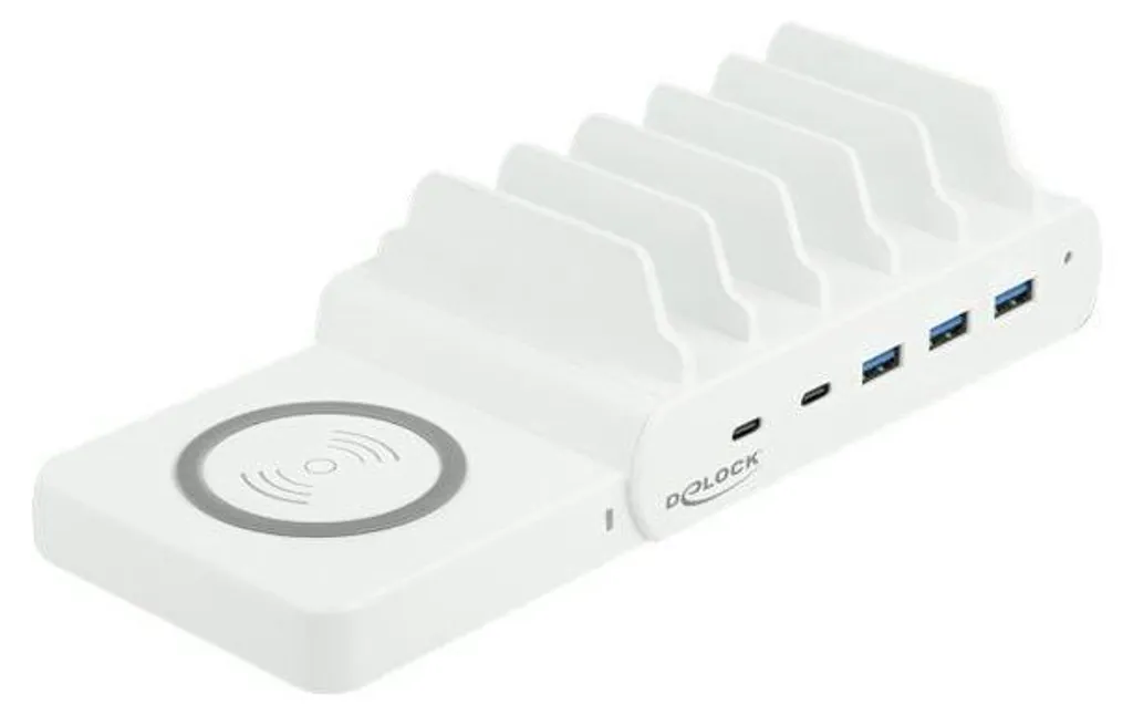 Station de Charge de Bureau 110W : Chargeur Sans Fil et 5 Ports USB DELOCK