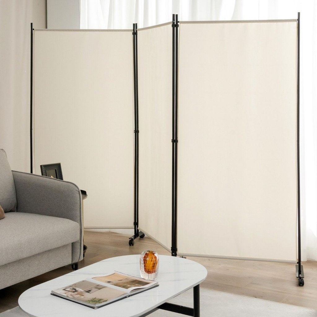 Raumteiler mit Rollen, 3-teilig, faltbar, Beige, 180 cm Produktbild 
