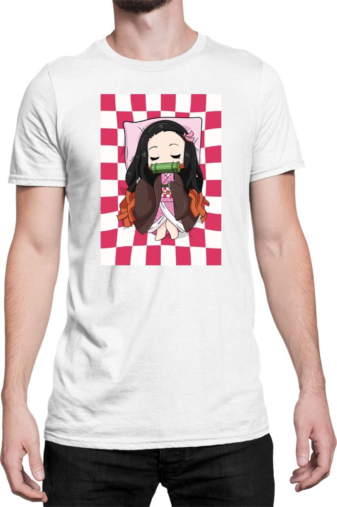 Herren T-Shirt Demon Anime Slayer Kimetsu No Yaiba Nezuko Sleeping, Man XL / Weiß