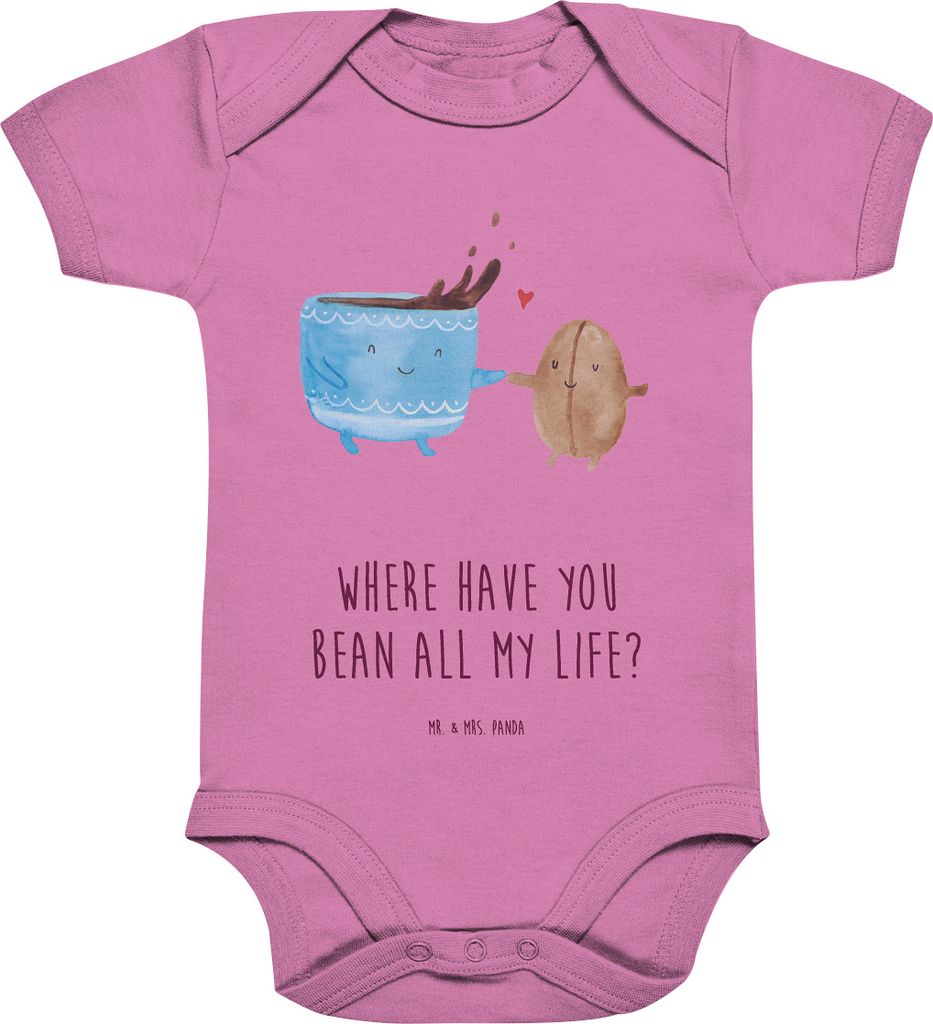 Mr. & Mrs. Panda Babystrampler Kaffee Bohne 1. - 3. Monat - Bubble Gum Pink - Geschenk, overall baby, Kurzarmbody, babykleidung body, Genuss, Glüc...