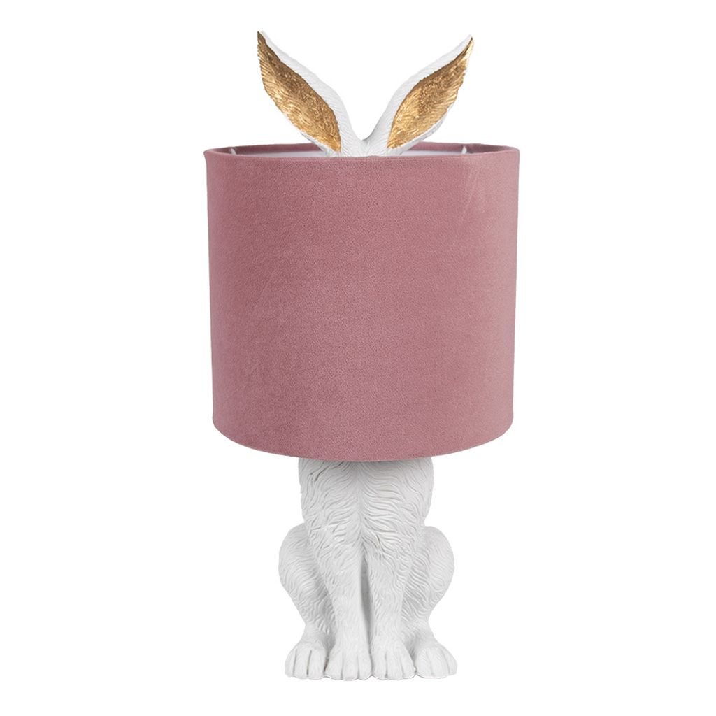 Clayre & Eef Tischlampe Kaninchen Ø 20x43 cm Weiß Rosa Produktbild 