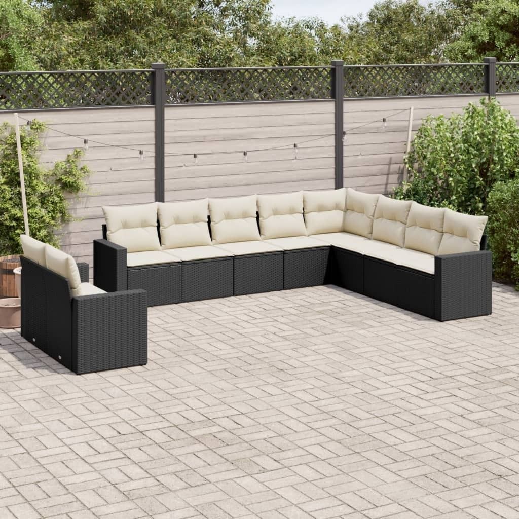 Möbel 10-tlg. Garten-Sofagarnitur mit Kissen Schwarz Poly Rattan 2024