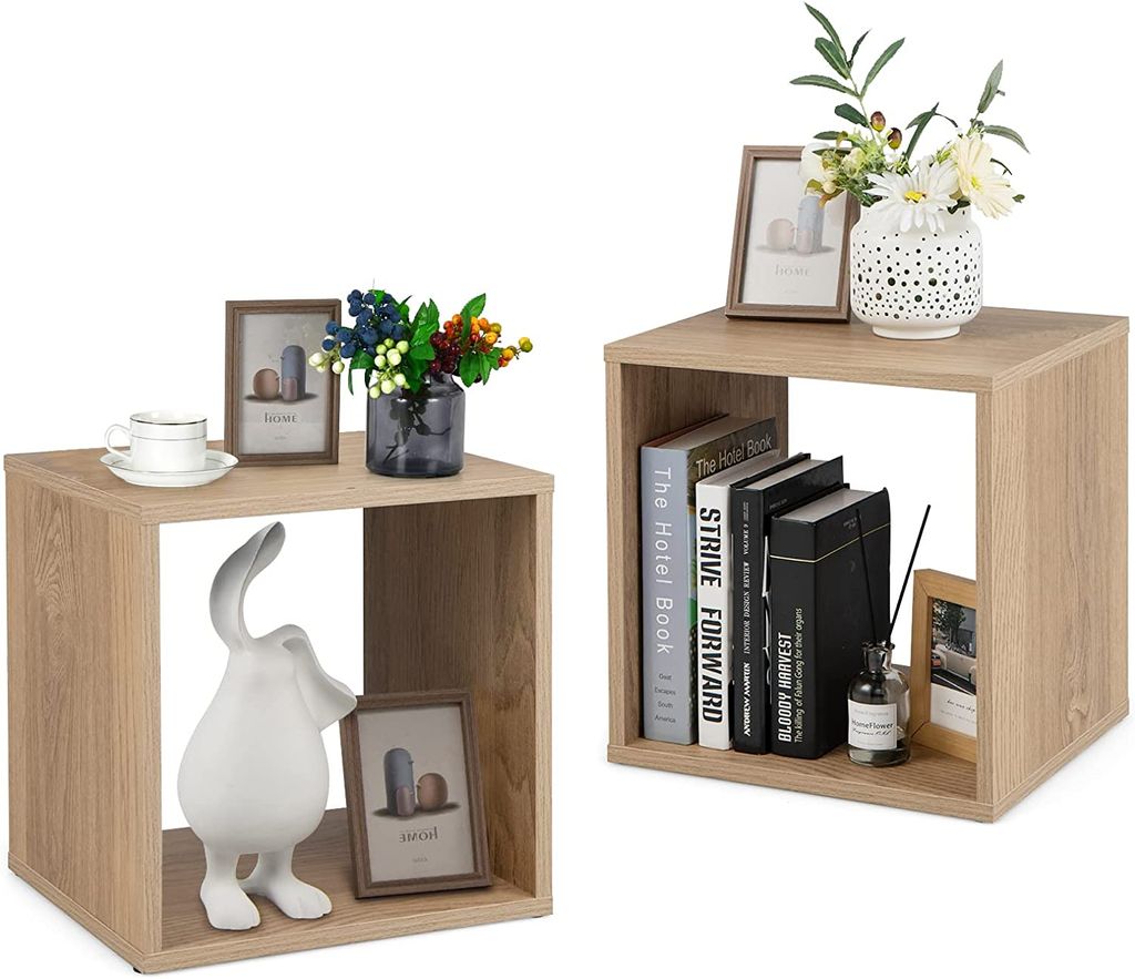 Bücherregal mit 2 Etagen, stapelbarer Aufbewahrungswürfel, mit Kippschutz, Aufbewahrungswürfel, für Wohnzimmer, Schlafzimmer, Natur