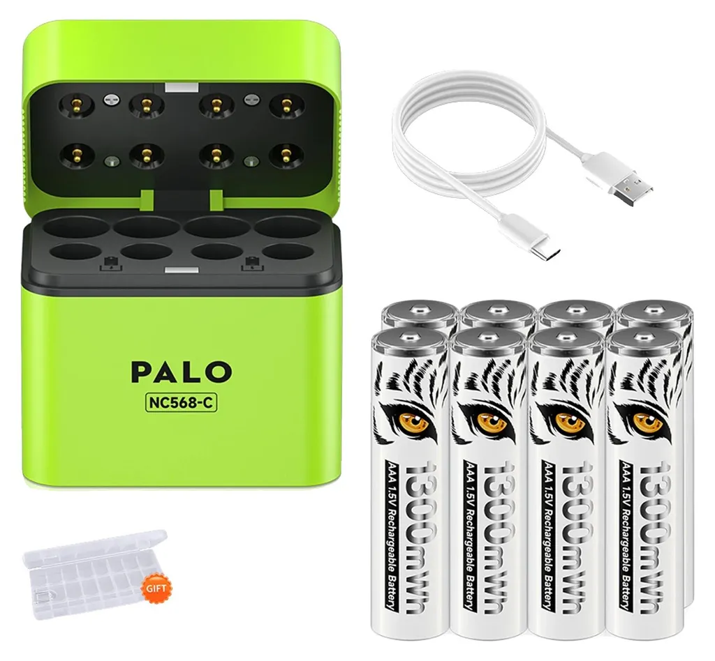 Chargeur intelligent 8 emplacements à charge rapide pour piles AA AAA
