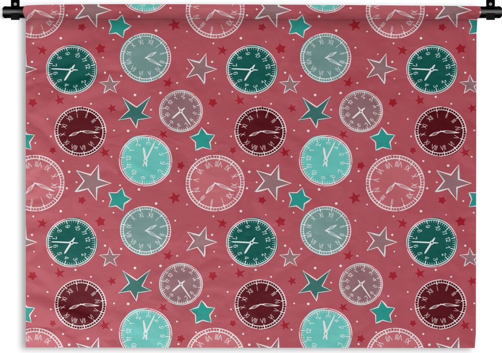 MuchoWow Wandteppich Wandbehang Uhr - Rosa - Muster - Sterne 150x112.50 cm Tapisserie Dekoration Wandtuch - Wanddecke - Wandteppiche
