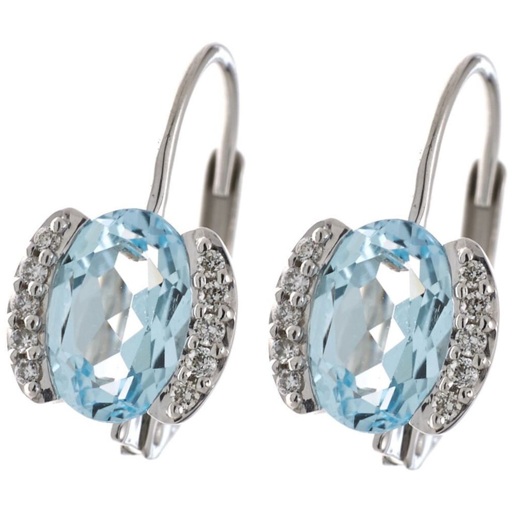 Ohrringe Ohrhänger aus 585 Weißgold mit Topas Blautopas & 20 Diamanten Damen