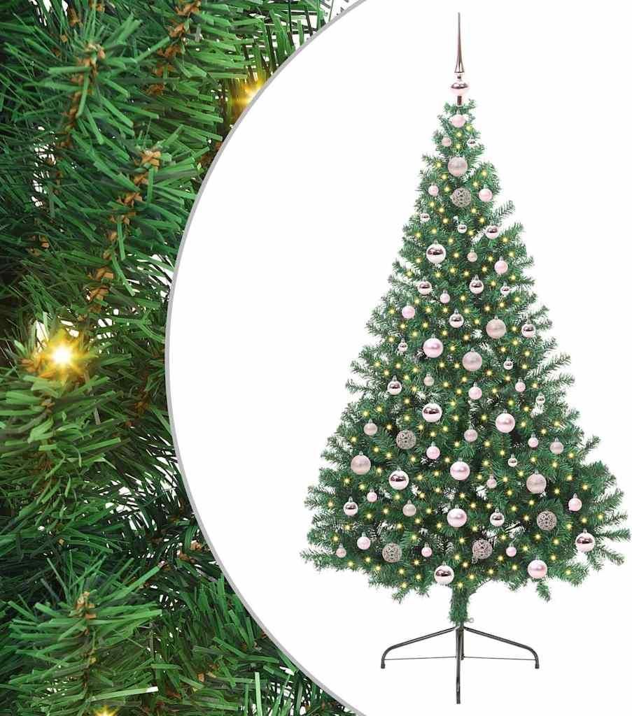vidaXL Künstlicher vorbeleuchteter Weihnachtsbaum Grün 210 cm PVC