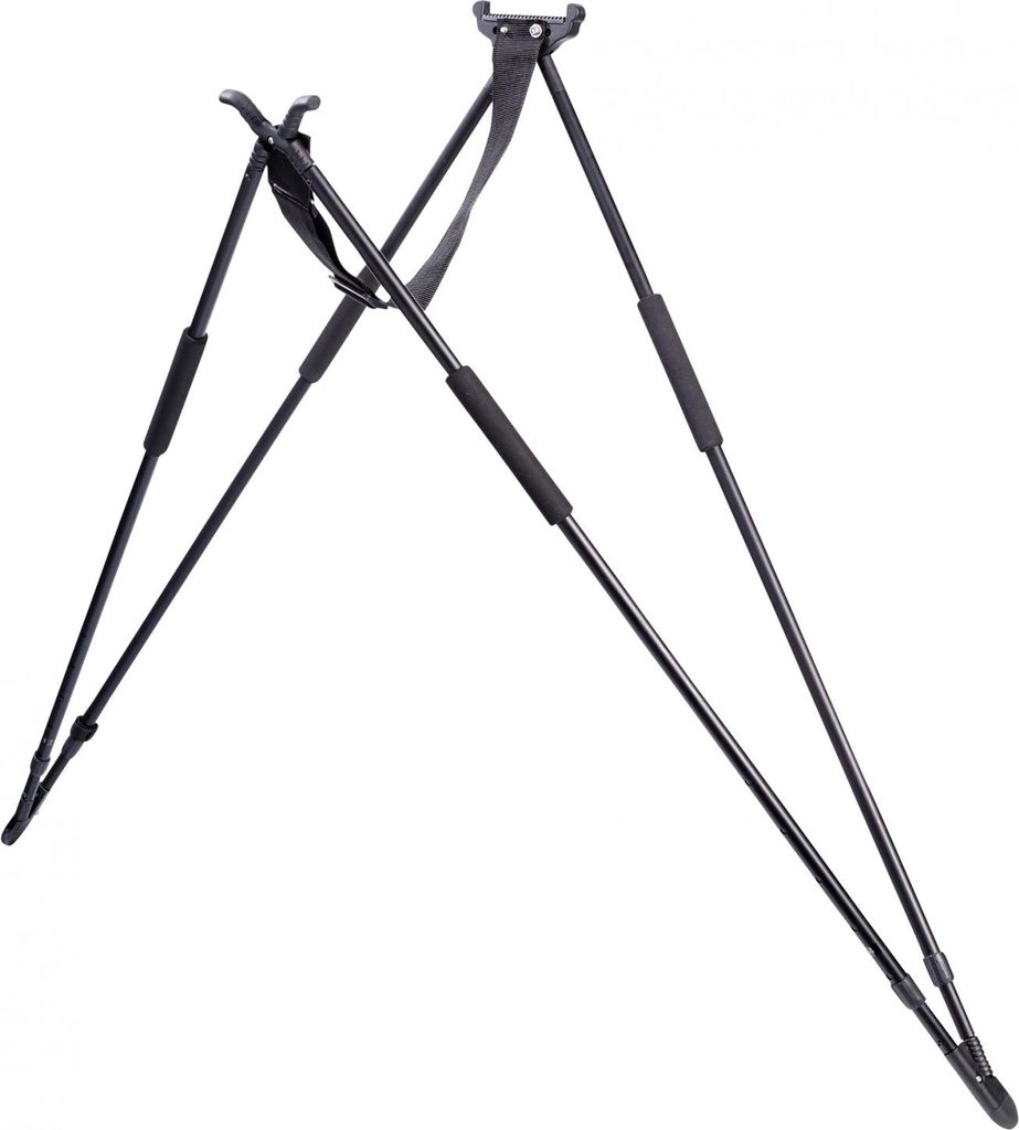 A black tripod with three legs and padded grips, shown against a white background.