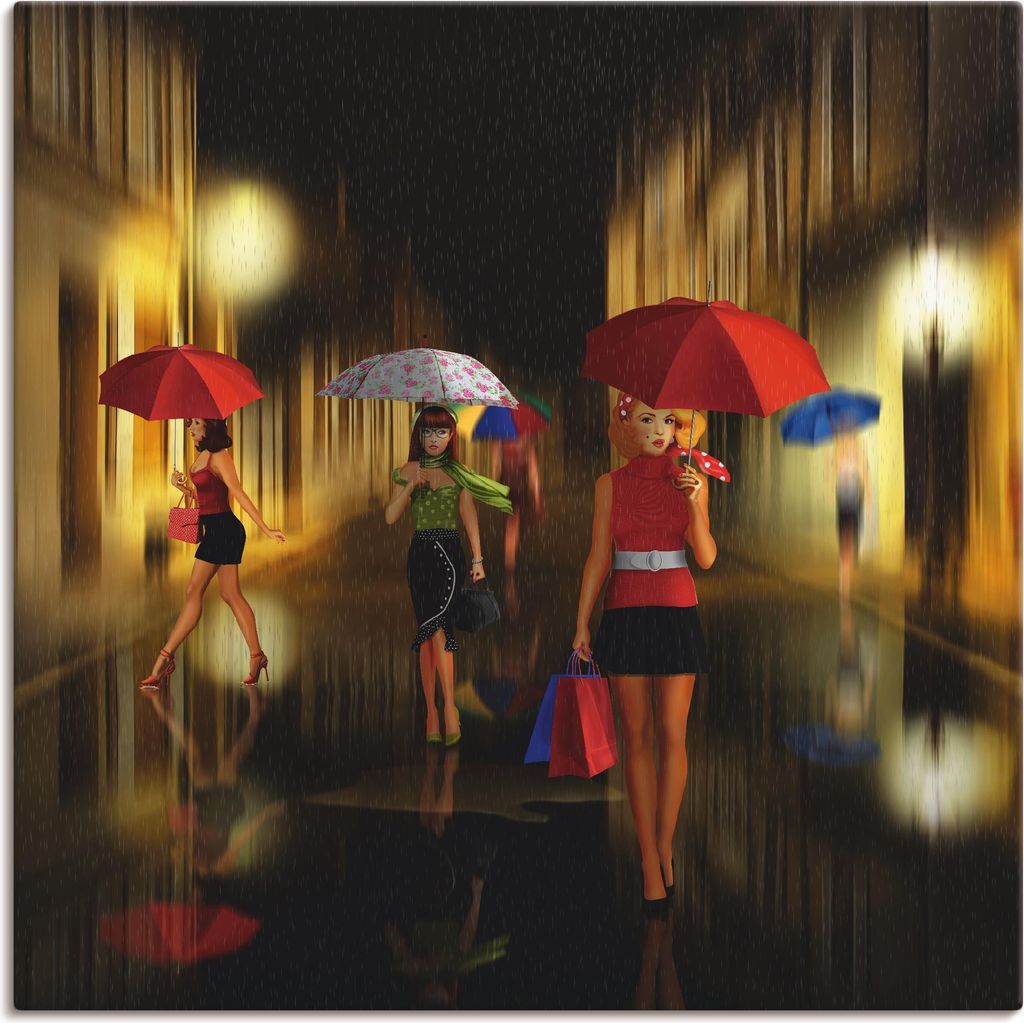 ARTland Leinwandbild Frauen beim Einkaufen im Regen Größe: 70x70 cm