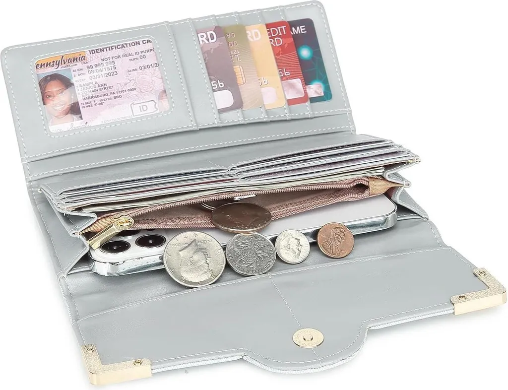 Porte-monnaie Femme Multicartes avec Compartiment Mobile en Simili Cuir - 4