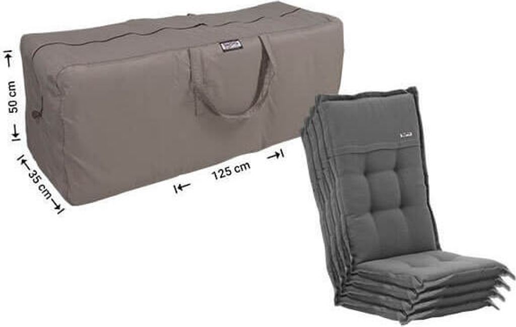 Raffles Covers Gartenkissen-Aufbewahrungstasche 125 x 35 H: 50 cm | Atmungsaktiv | Wasserdicht | UV-beständig | Doppelnähte | Handgriffe