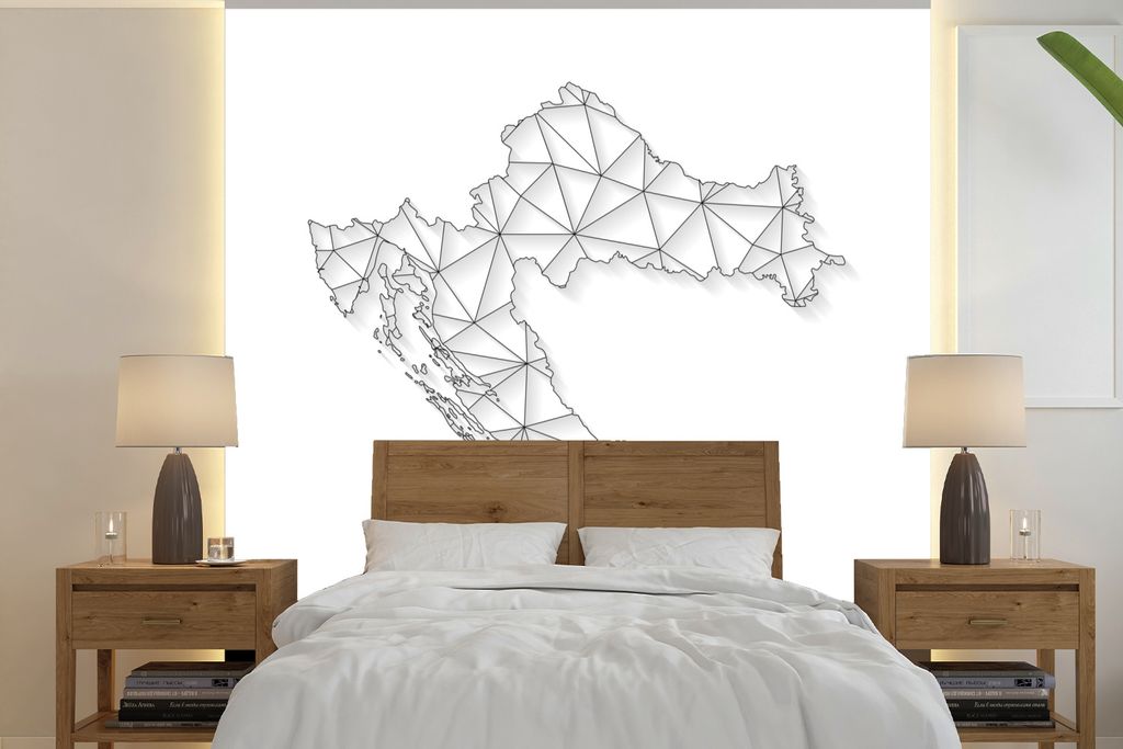 MuchoWow Fototapete für Wohnzimmer oder Schlafzimmer Wandtapete Vinyl Motivtapete Karte von Kroatien aus Linien in Schwarz und Weiß - 350x350 c...