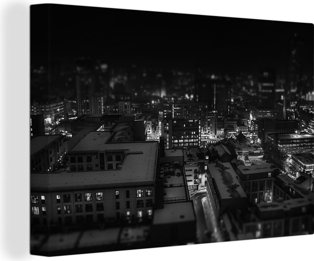OneMillionCanvasses - Leinwandbilder - 140x90 cm, Birmingham - Stadt - England - Schwarz - Weiß, Wandbilder Kunstdruck Wanddekoration - Foto auf...