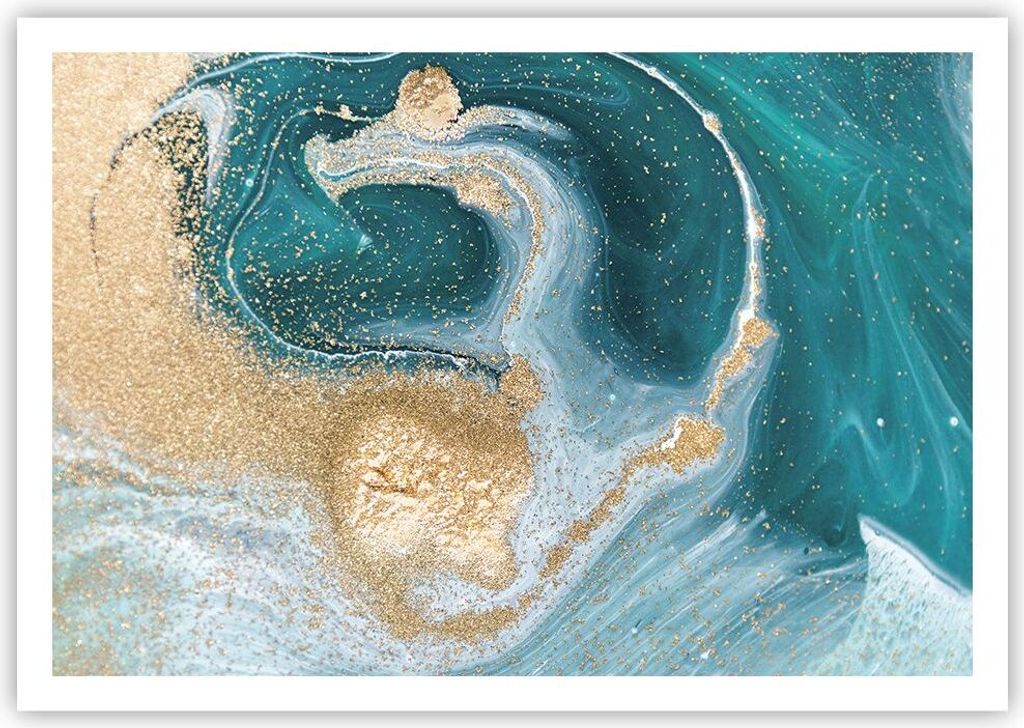 Poster - Poster ohne Rahmen - Golden Türkis Hintergrund - 100x70 cm - Wand Bild - Wanddeko - Wandbilder - Kunstposter - Wandposter - Bilder - Kuns...