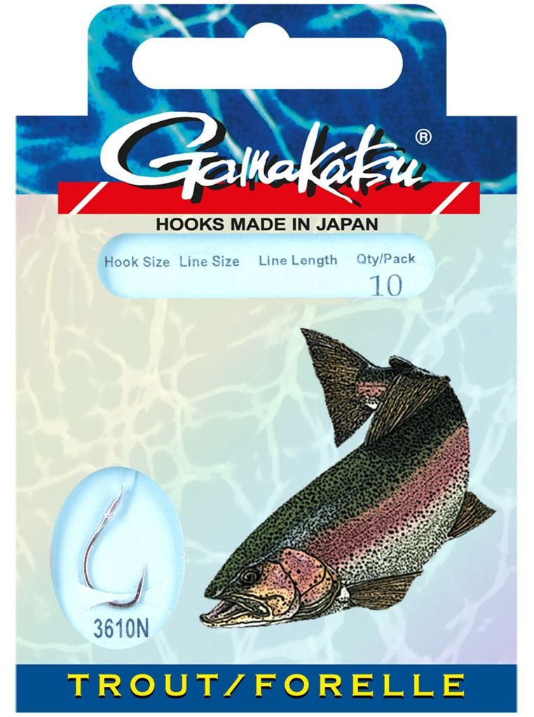 Gamakatsu Trout LS-3610 - 10 gebundene Forellenhaken, Länge:100cm, Hakengröße/Schnurdurchmesser:Gr. 8 / 0.18mm