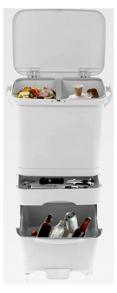 Mülleimer mit 3 Fächern für Mülltrennung, 42L Recycling Abfalleimer, Küchenmülleimer mit Rädern, für trockene und nasse Abfälle, 42 * 28,5...