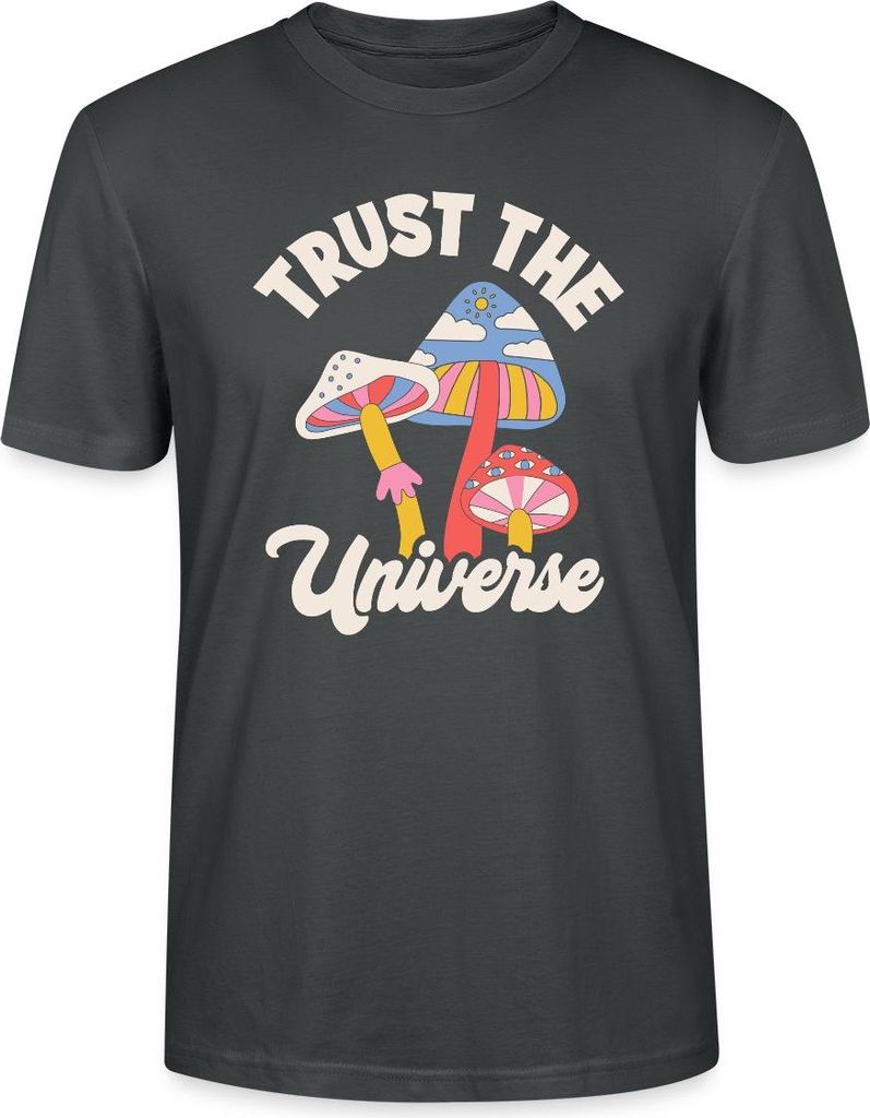 Spreadshirt Trust The Universe Buntes Retro Pilz Motiv Uni Bio T-Shirt, XXL, Anthrazit