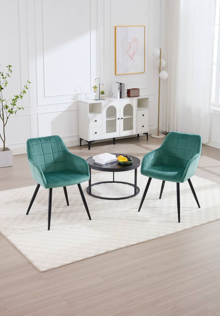 Chairus 2er Set Esszimmerstühle – 360° Drehbar, Samtbezug, Metallgestell (Türkis Blau)